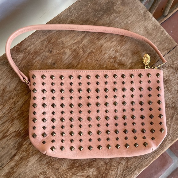 CALLEEN CORDERO Peachy Pink Studded Leather Shoulder Bag 2 Zippered Storage Cute - Picture 1 of 12